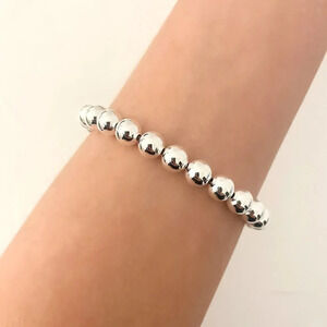 925 Sterling Silver Bead Bracelet 8 mm Ball Bracelet Large Round Bracelet